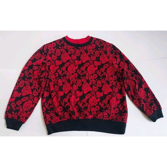 Vintage Ladies Cape Cod Red & Black Floral Crew Neck Top Size L - Picture 1 of 7
